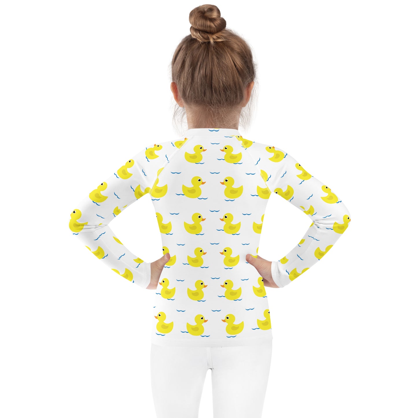 Kids Yellow Ducks Long Sleeve Rash Guard Swim Shirt With UPF 50+