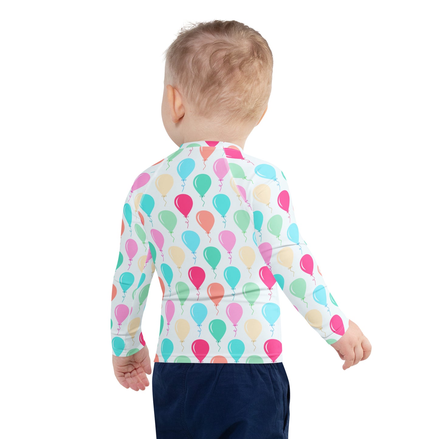 Birthday Boy Colorful Balloons Long Sleeve Rash Guard Swim Shirt With UPF 50+
