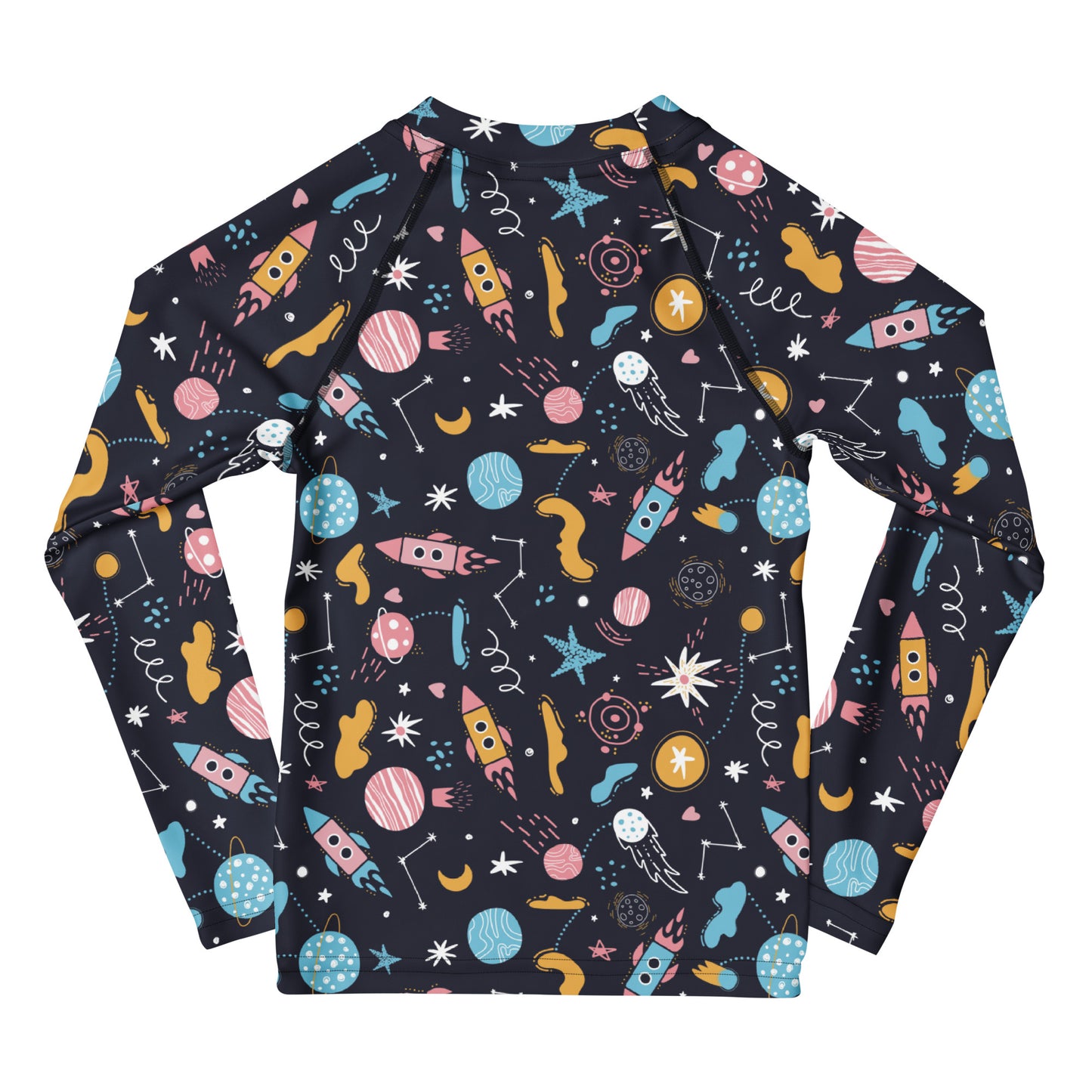 Birthday Boy Outer Space Long Sleeve Rash Guard Swim Shirt With UPF 50+