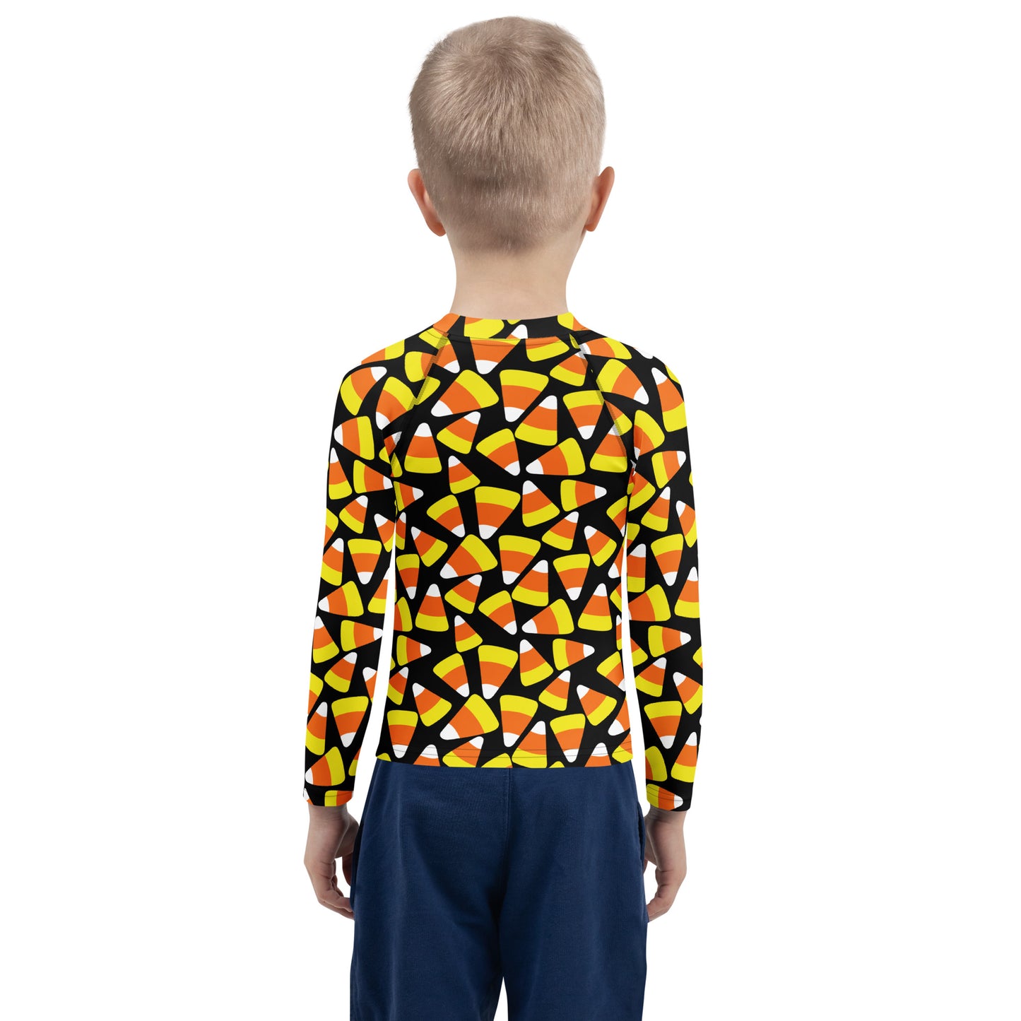 Kids Candy Corn Halloween Long Sleeve Rash Guard Swim Shirt With UPF 50+