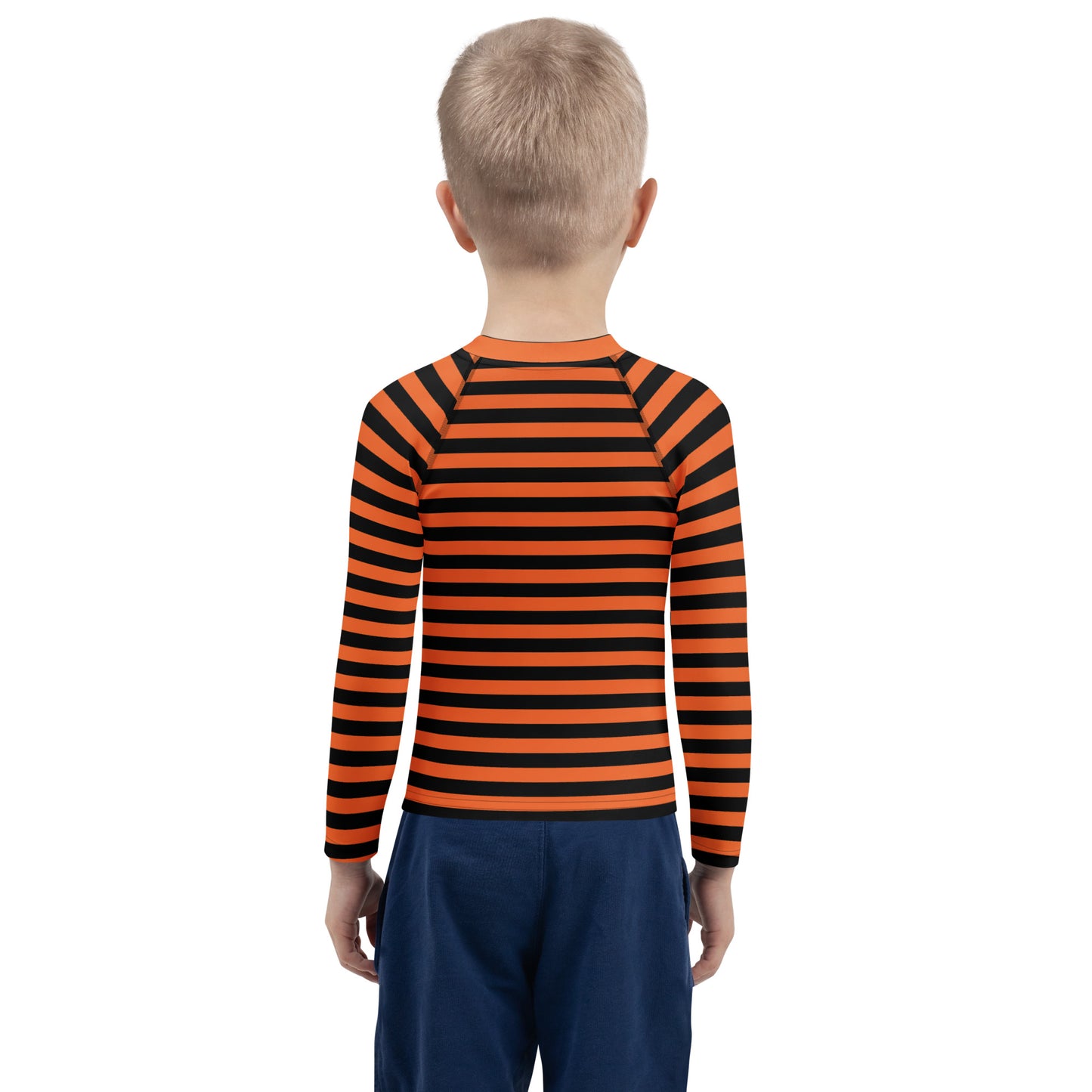 Kids Orange and Black Halloween Long Sleeve Rash Guard Swim Shirt With UPF 50+