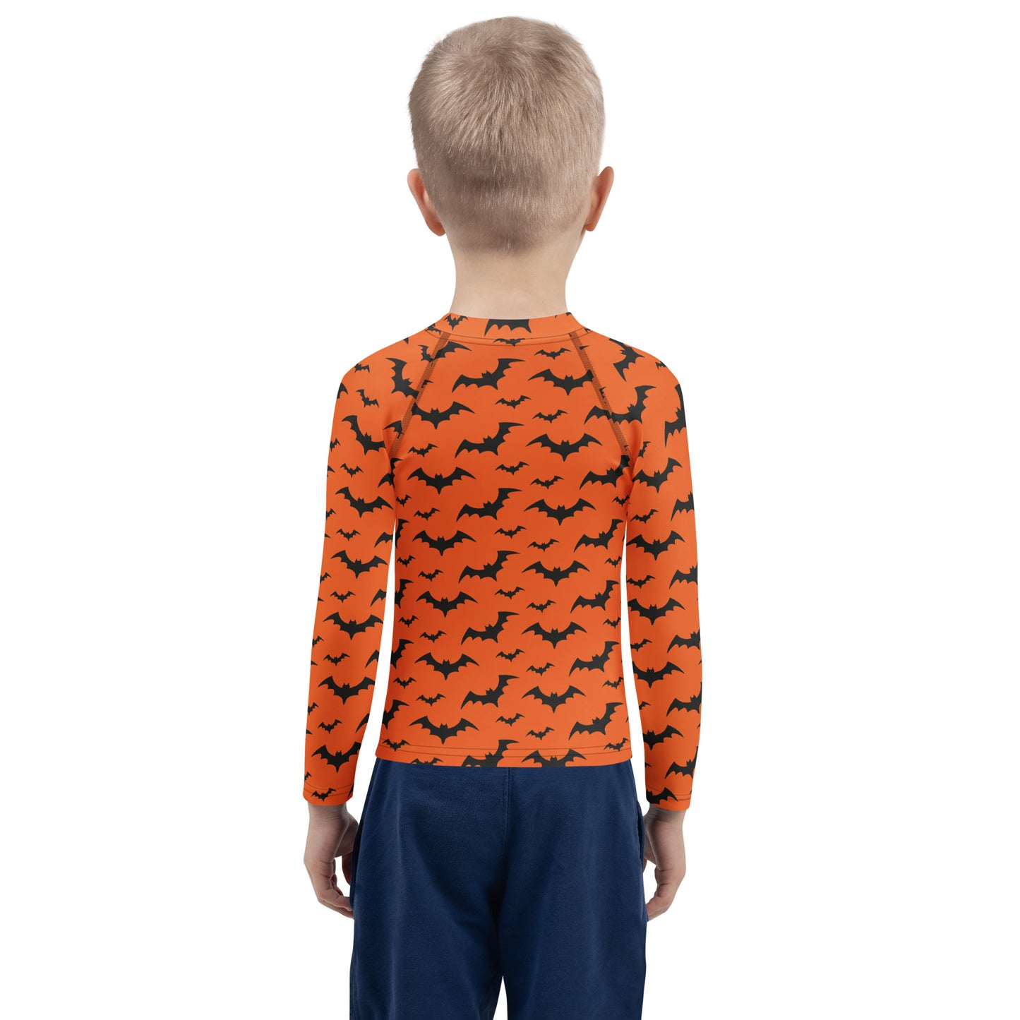 Kids Orange Bats Halloween Long Sleeve Rash Guard Swim Shirt With UPF 50+