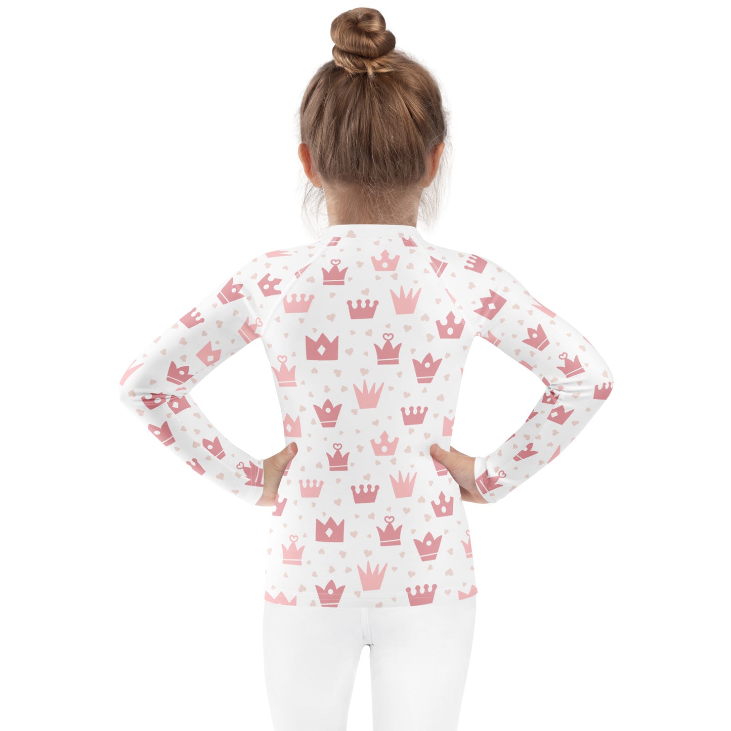 Girls Princess Crown Long Sleeve Rash Guard Swim Shirt With UPF 50+