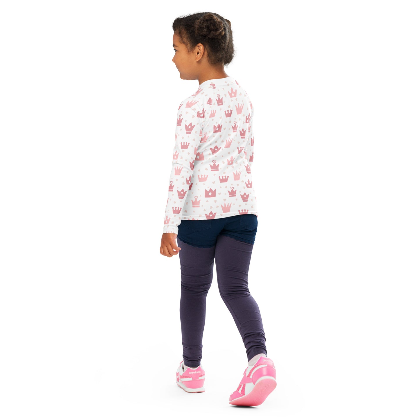 Girls Princess Crown Long Sleeve Rash Guard Swim Shirt With UPF 50+