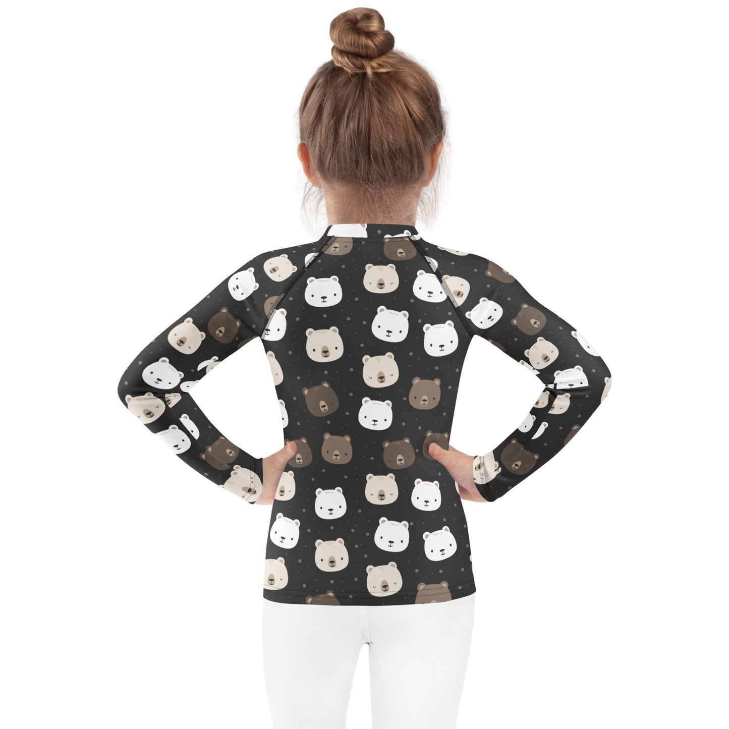 Kids Bear Faces Long Sleeve Rash Guard Swim Shirt With UPF 50+