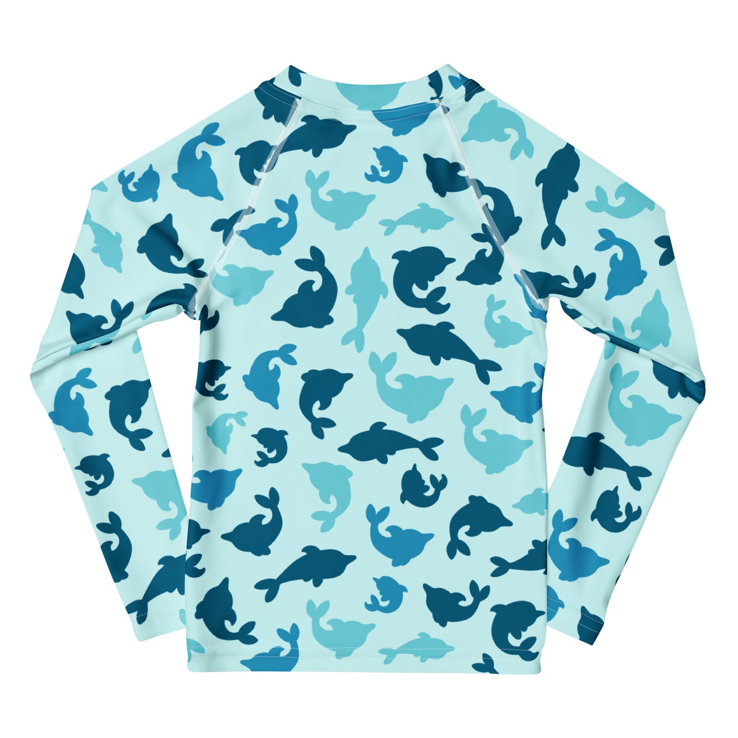 Kids Blue Dolphin Long Sleeve Rash Guard Swim Shirt With UPF 50+