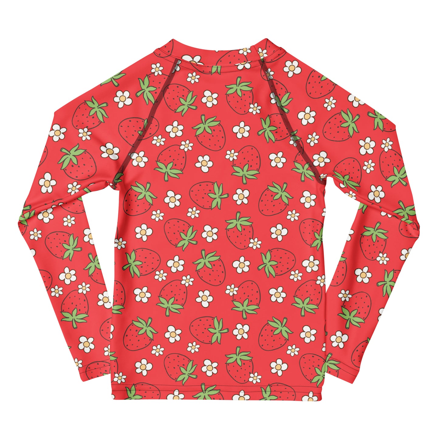 Kids Red Strawberry Long Sleeve Rash Guard Swim Shirt With UPF 50+