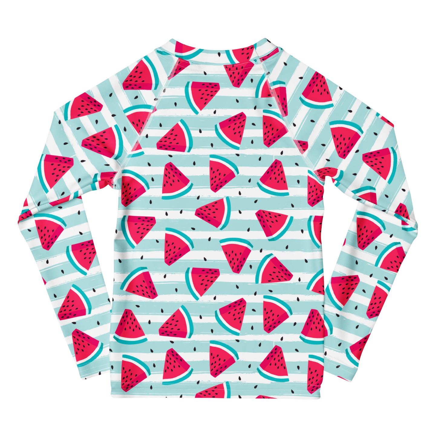 Kids Striped Watermelon Long Sleeve Rash Guard Swim Shirt With UPF 50+