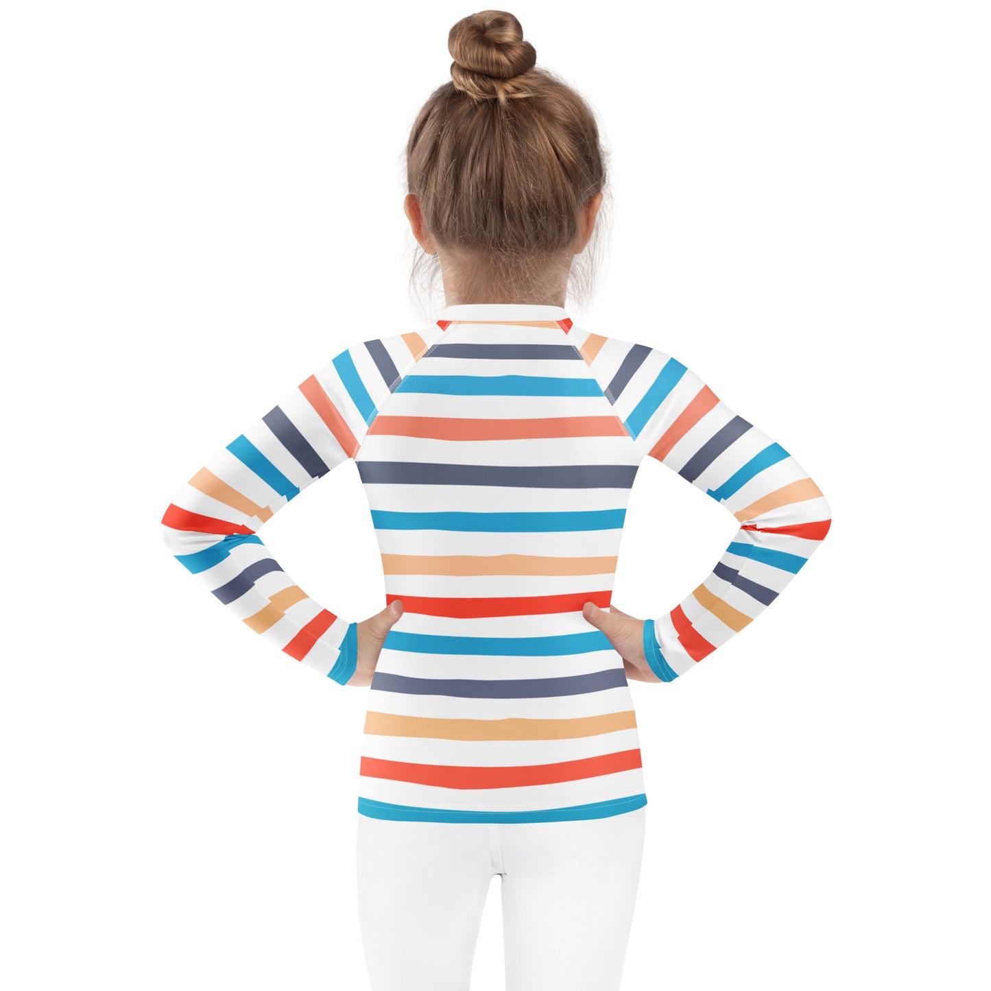 Kids Coastal Stripes Long Sleeve Rash Guard Swim Shirt With UPF 50+
