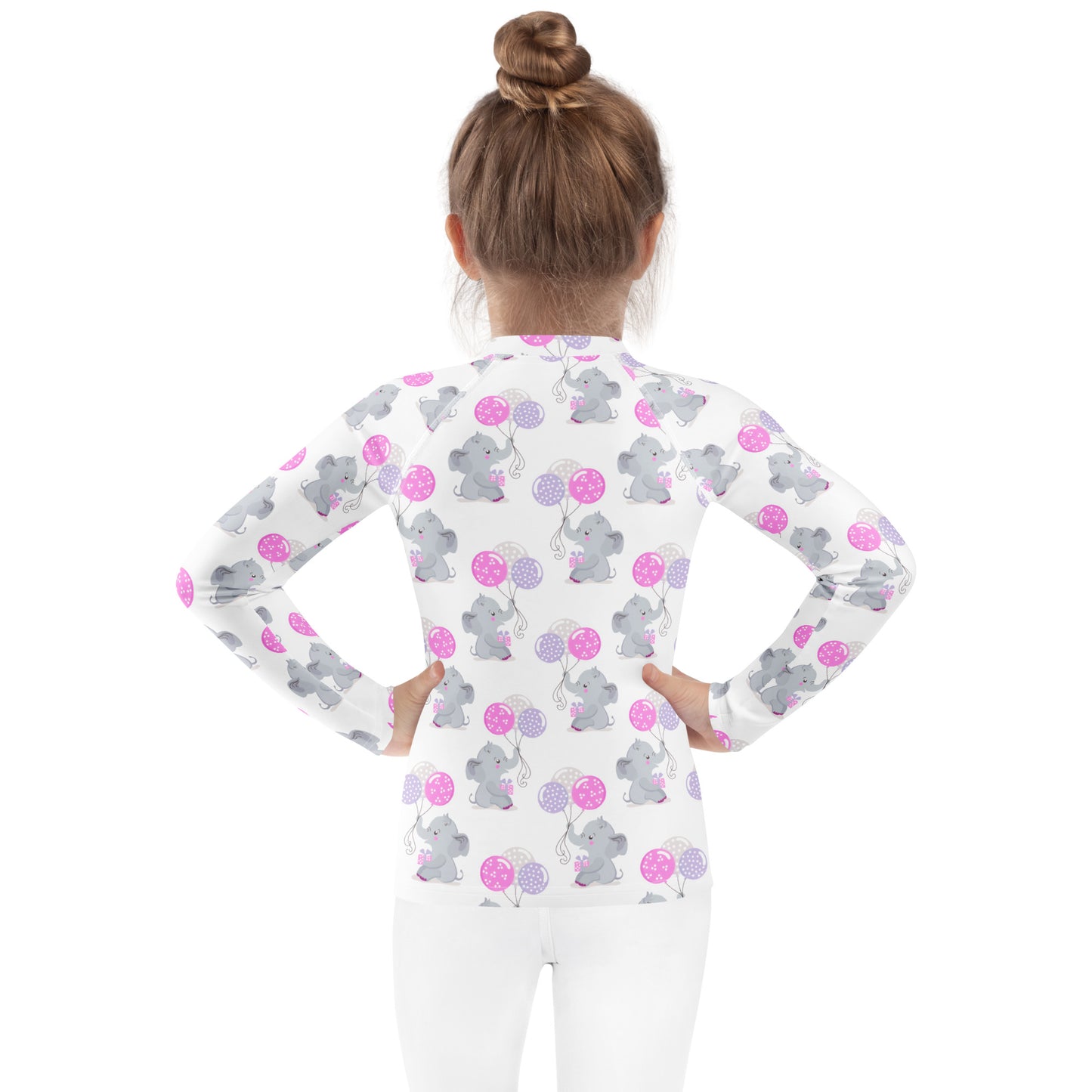 Girls Elephant Birthday Long Sleeve Rash Guard Swim Shirt With UPF 50+