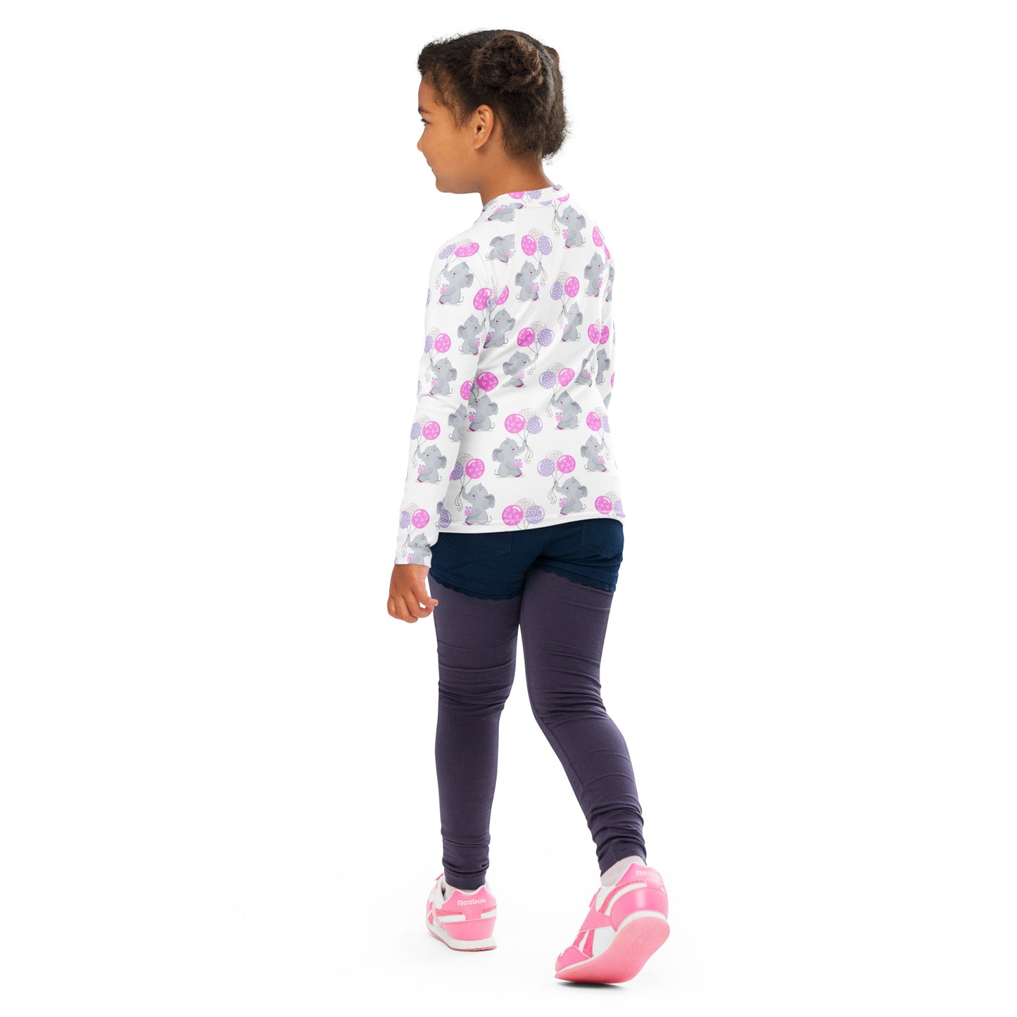 Girls Elephant Birthday Long Sleeve Rash Guard Swim Shirt With UPF 50+