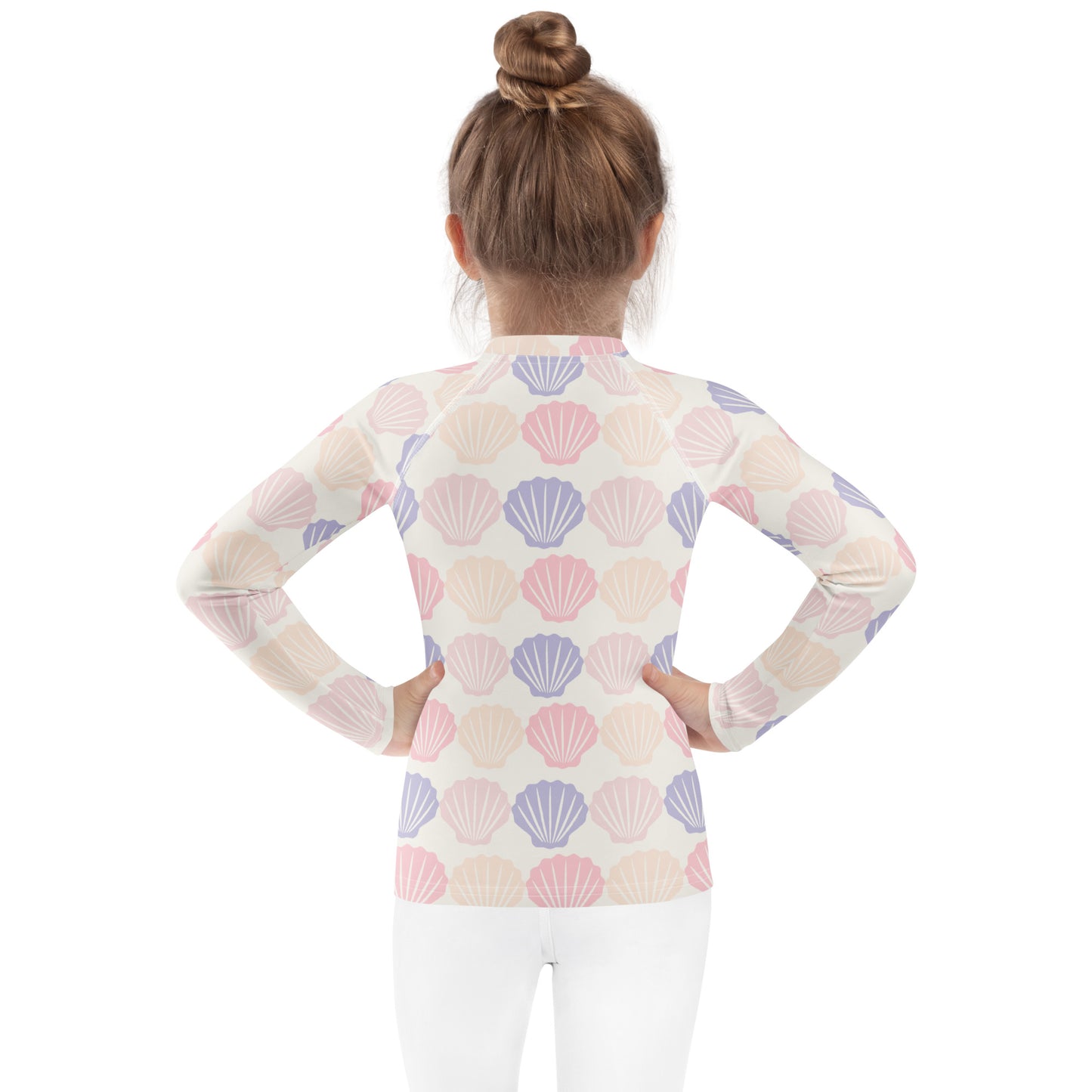 Kids Seashell Print Long Sleeve Rash Guard Swim Shirt With UPF 50+
