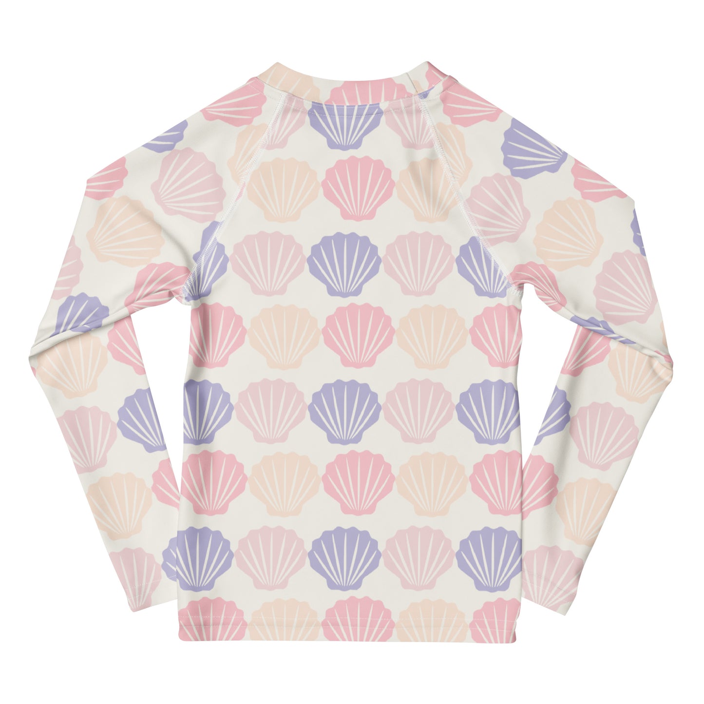 Kids Seashell Print Long Sleeve Rash Guard Swim Shirt With UPF 50+