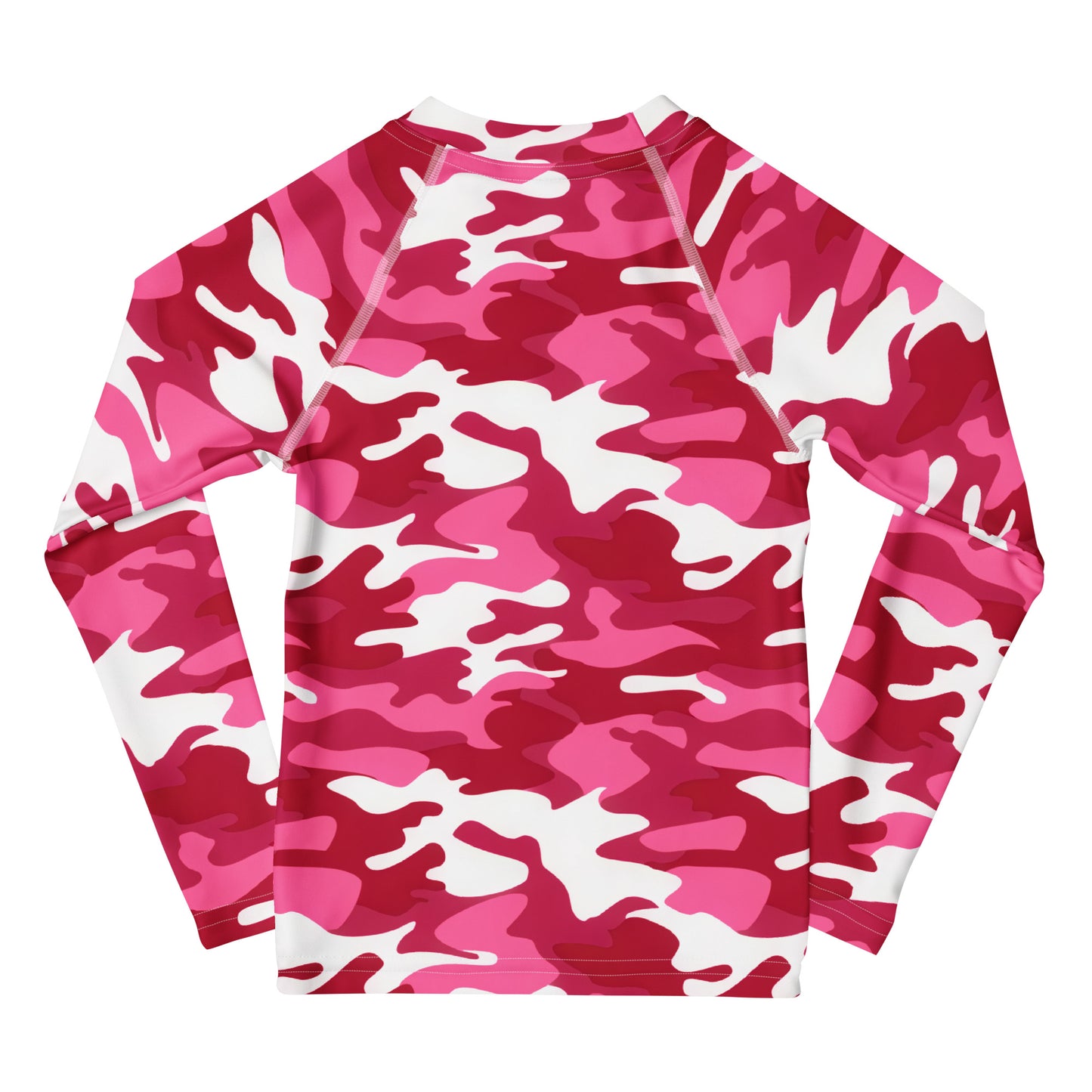 Girls Pink Camouflage Long Sleeve Rash Guard Swim Shirt With UPF 50+