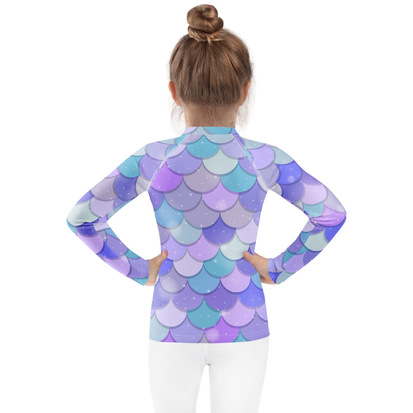 Girls Purple Mermaid Scales Long Sleeve Rash Guard Swim Shirt With UPF 50+