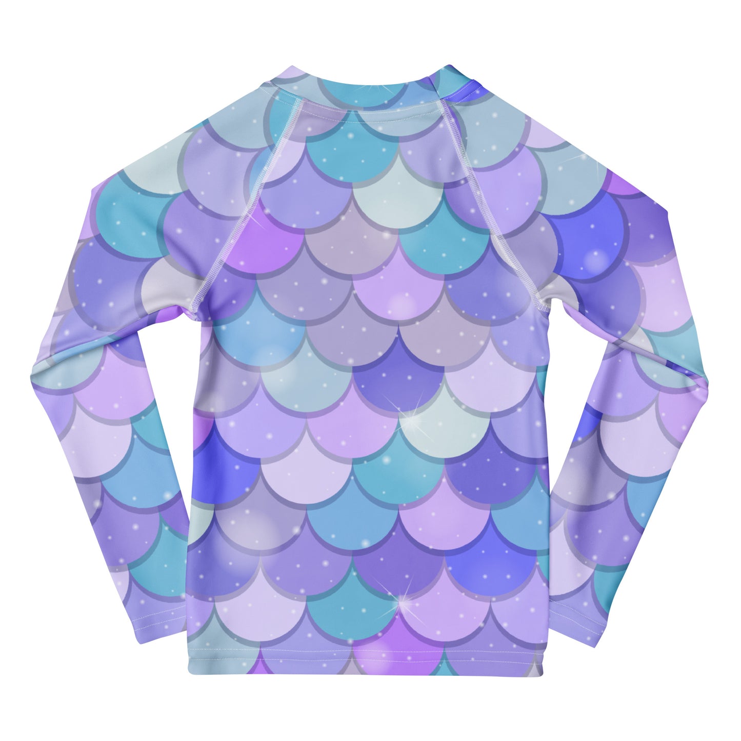 Girls Purple Mermaid Scales Long Sleeve Rash Guard Swim Shirt With UPF 50+