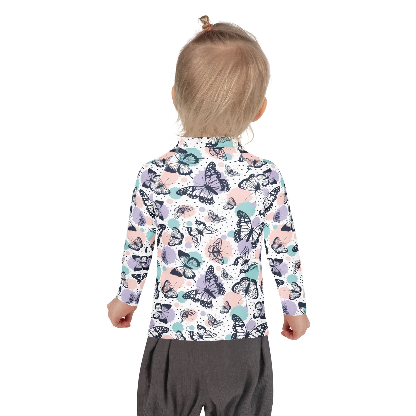 Girls Butterfly Long Sleeve Rash Guard Swim Shirt With UPF 50+