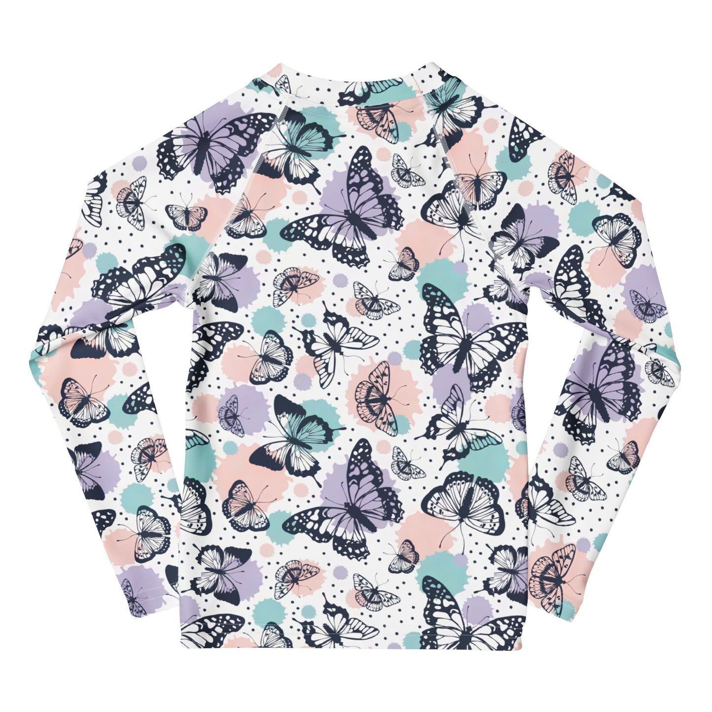 Girls Butterfly Long Sleeve Rash Guard Swim Shirt With UPF 50+