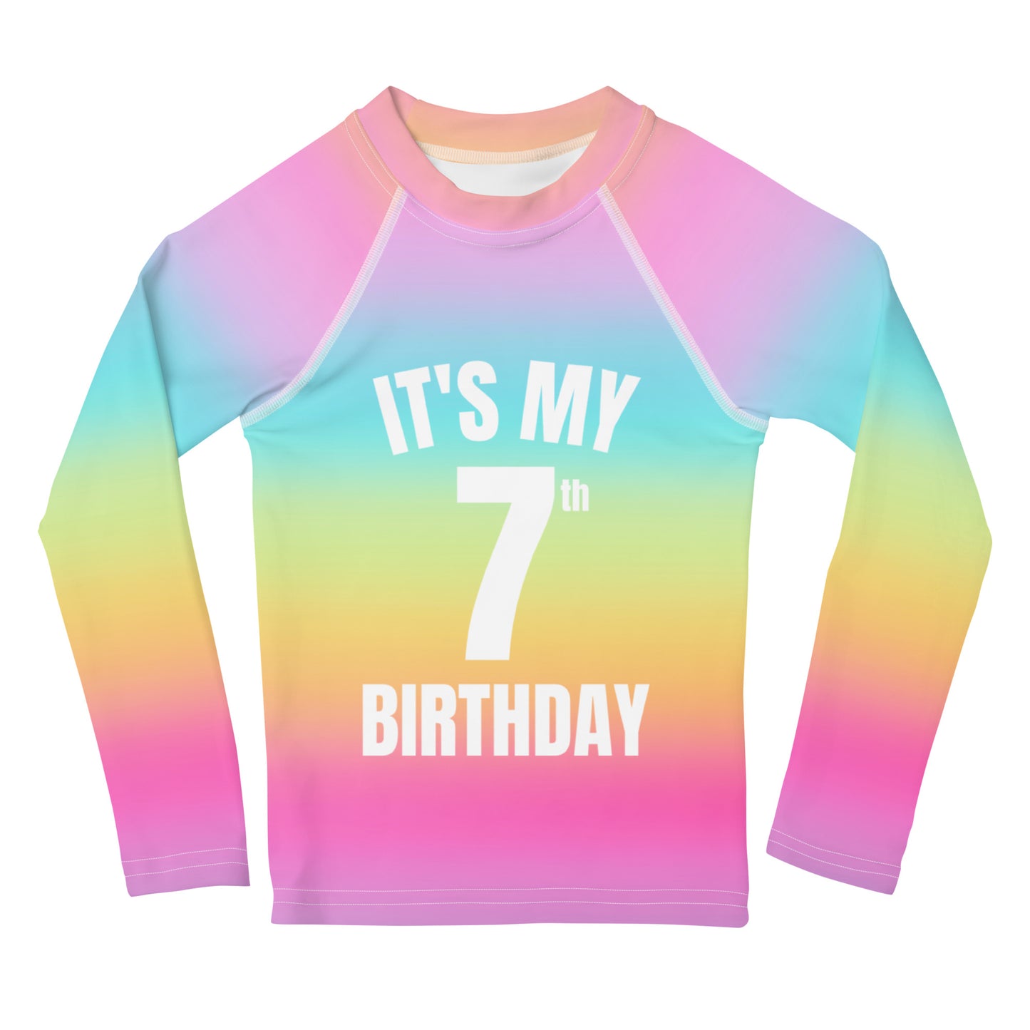Girls Bright Rainbow Custom Age It's My Birthday Rash Guard Swim Shirt With UPF 50+