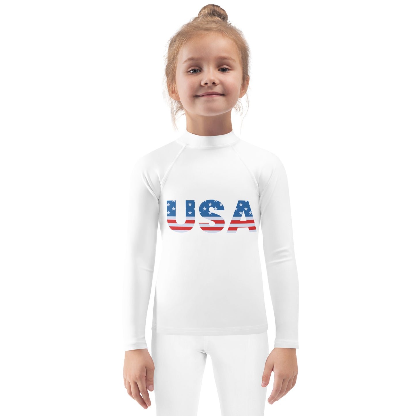 Kids USA 4th Of July Long Sleeve Rash Guard Swim Shirt With UPF 50+