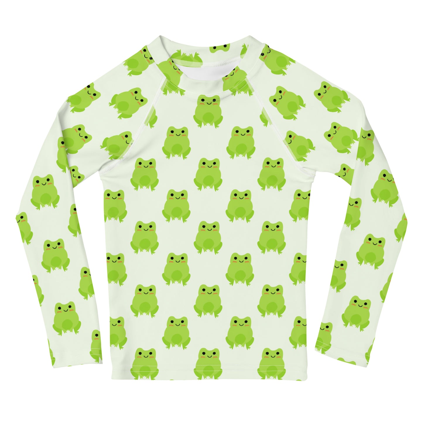 Kids Green Frog Long Sleeve Rash Guard Swim Shirt With UPF 50+