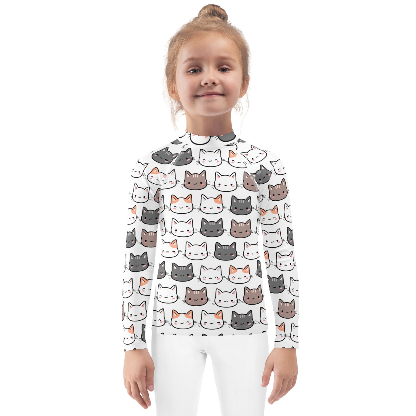 Girls Cat Long Sleeve Rash Guard Swim Shirt With UPF 50+