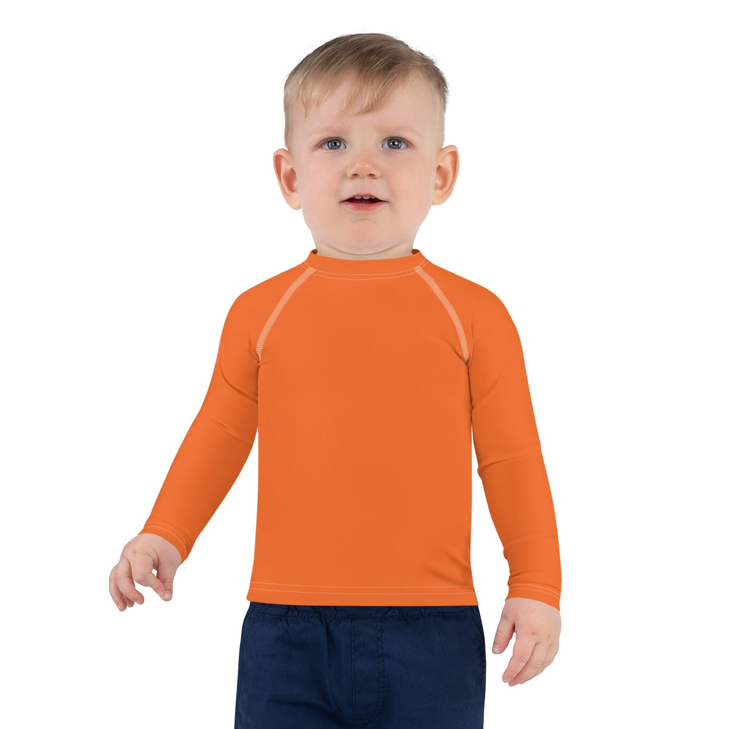 Kids Orange Long Sleeve Rash Guard Swim Shirt With UPF 50+