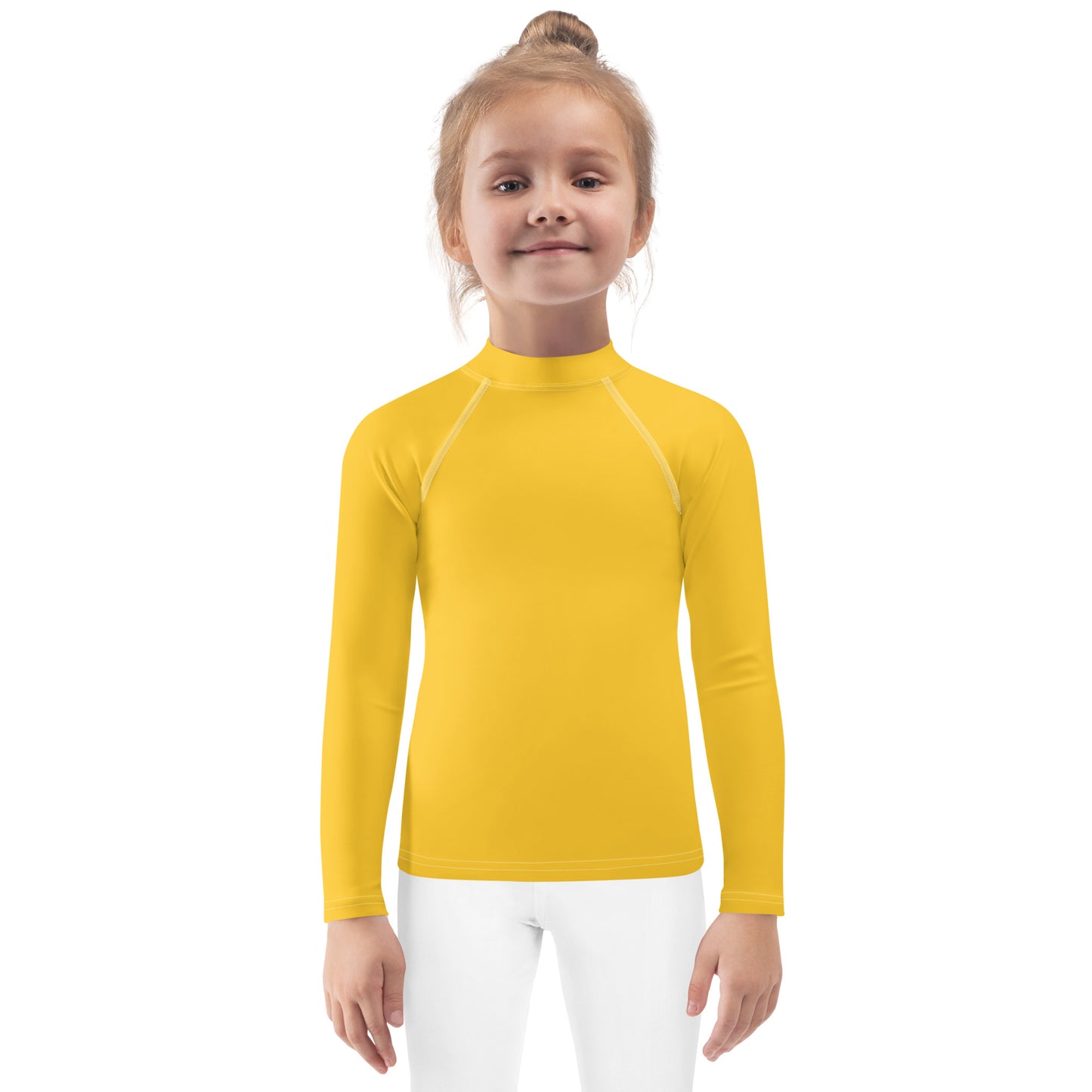 Kids Yellow Long Sleeve Rash Guard Swim Shirt With UPF 50+
