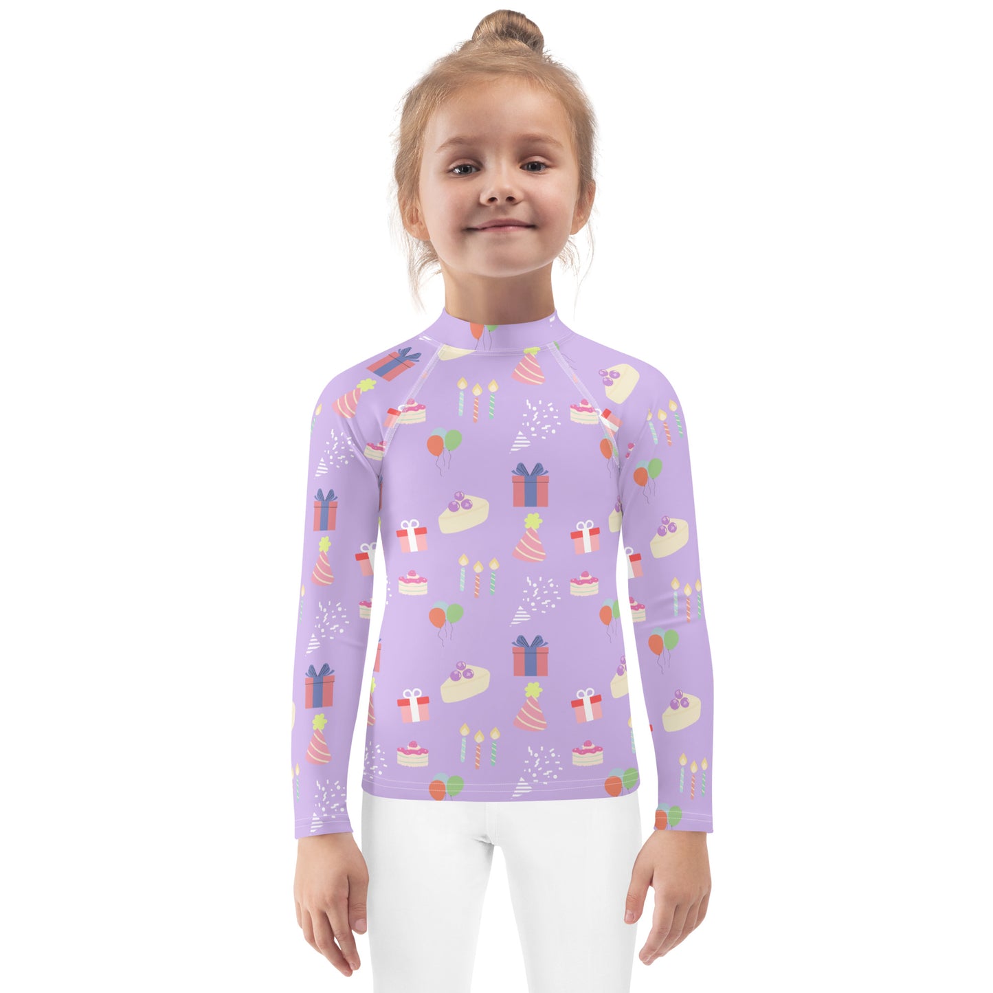 Girls Birthday Party Sleeve Rash Guard Swim Shirt With UPF 50+