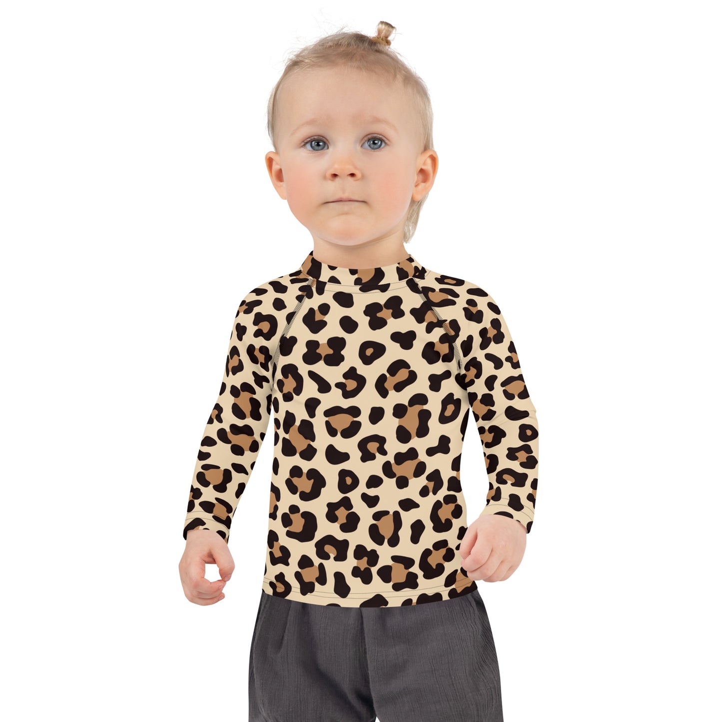Kids Leopard Print Long Sleeve Rash Guard Swim Shirt With UPF 50+