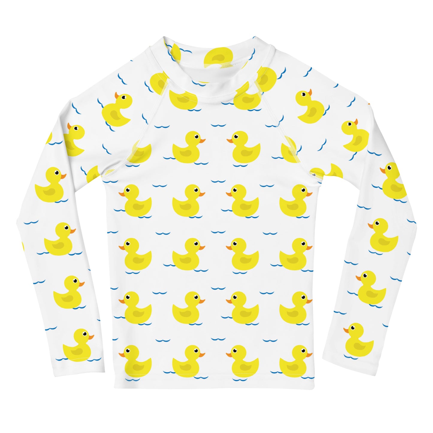 Kids Yellow Ducks Long Sleeve Rash Guard Swim Shirt With UPF 50+