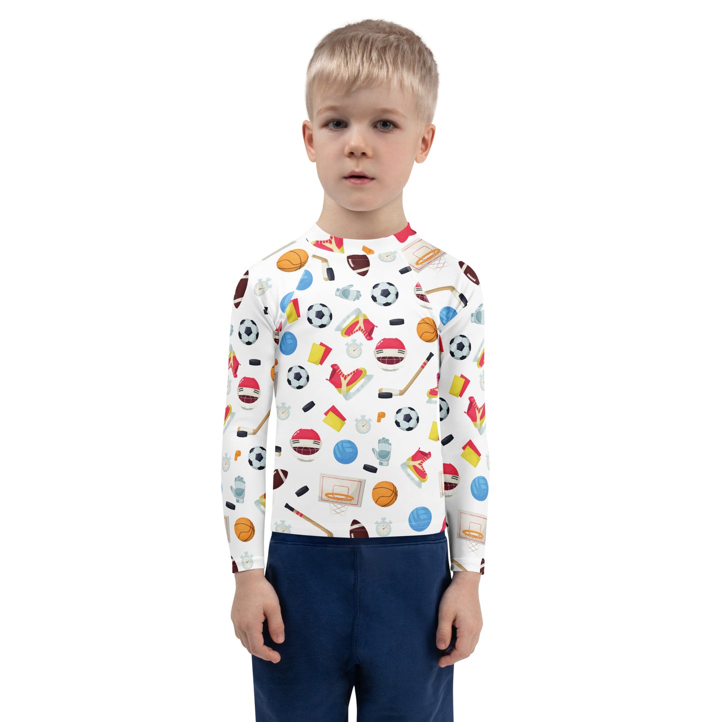 Kids Sports Themed Long Sleeve Rash Guard Swim Shirt With UPF 50+