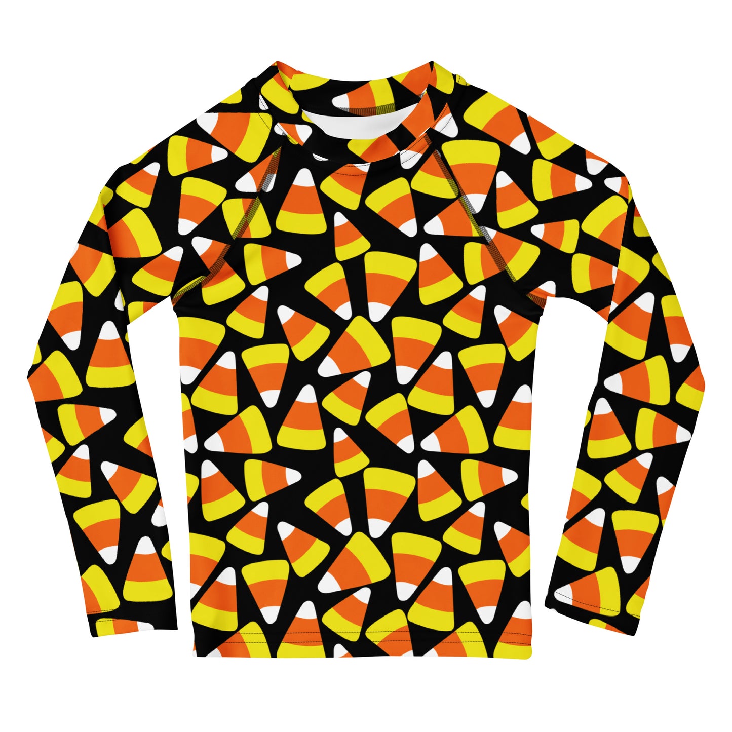 Kids Candy Corn Halloween Long Sleeve Rash Guard Swim Shirt With UPF 50+