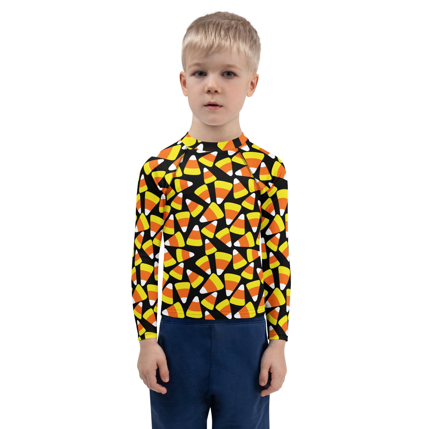 Kids Candy Corn Halloween Long Sleeve Rash Guard Swim Shirt With UPF 50+