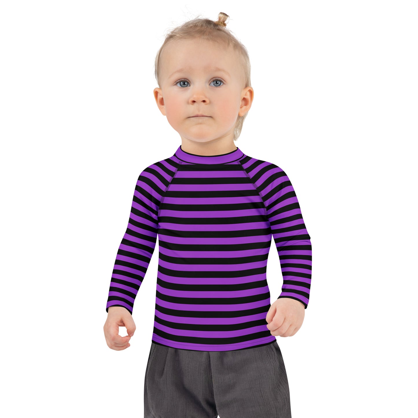 Kids Purple and Black Halloween Long Sleeve Rash Guard Swim Shirt With UPF 50+