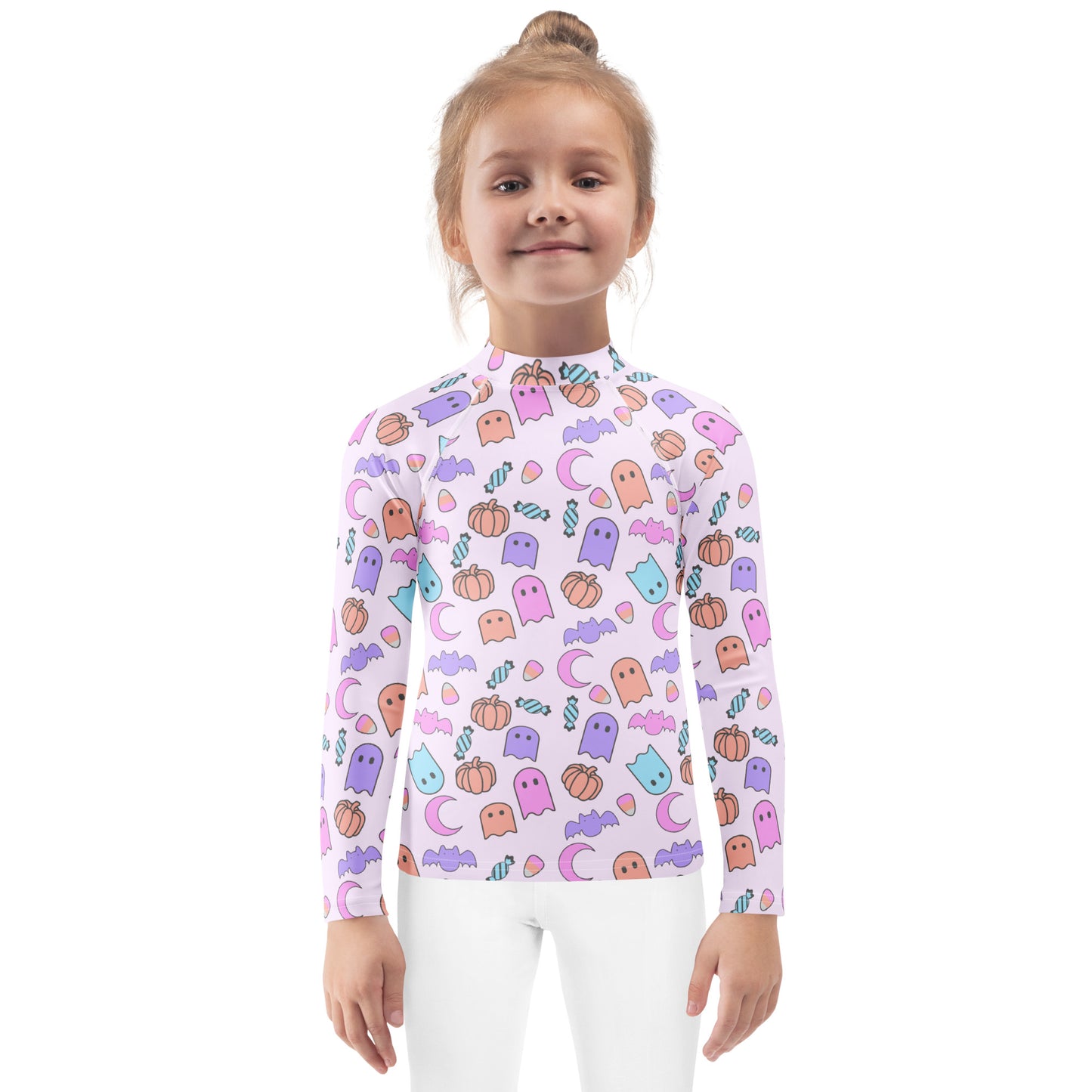 Girls Halloween Pattern Long Sleeve Rash Guard Swim Shirt With UPF 50+
