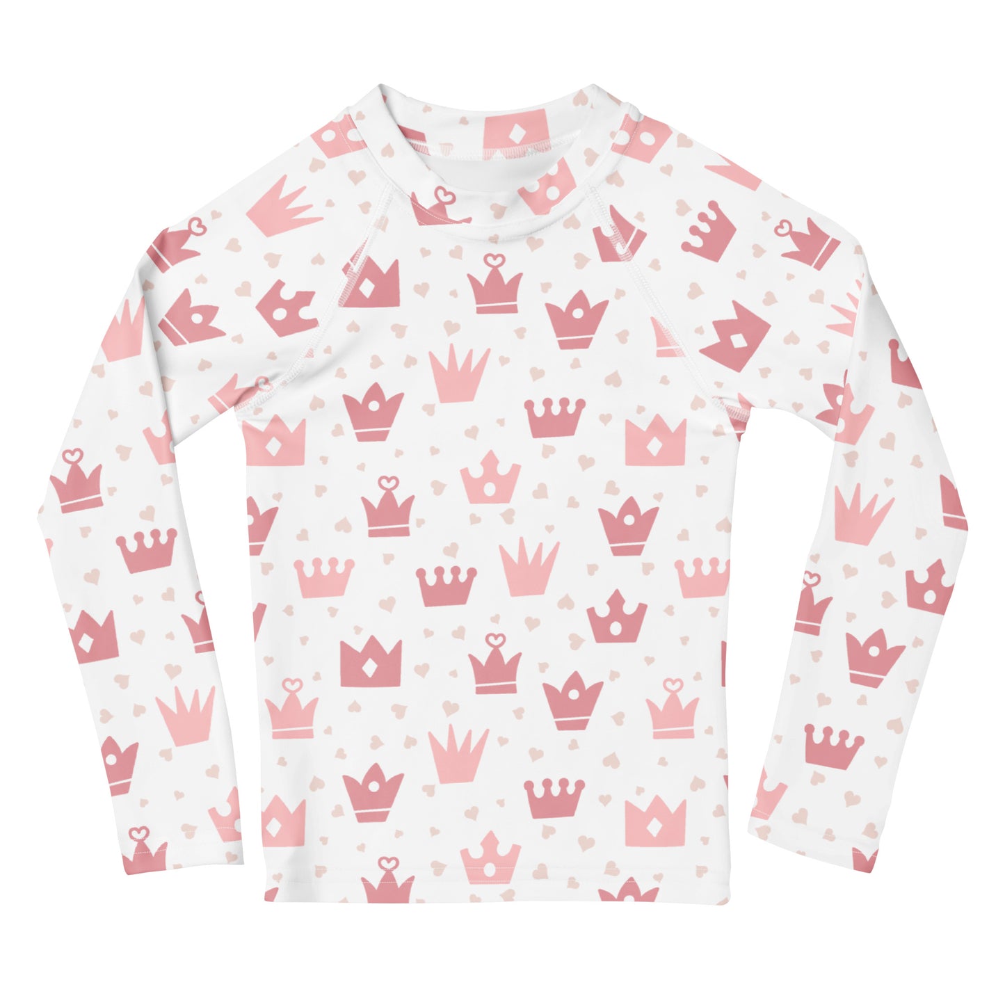Girls Princess Crown Long Sleeve Rash Guard Swim Shirt With UPF 50+