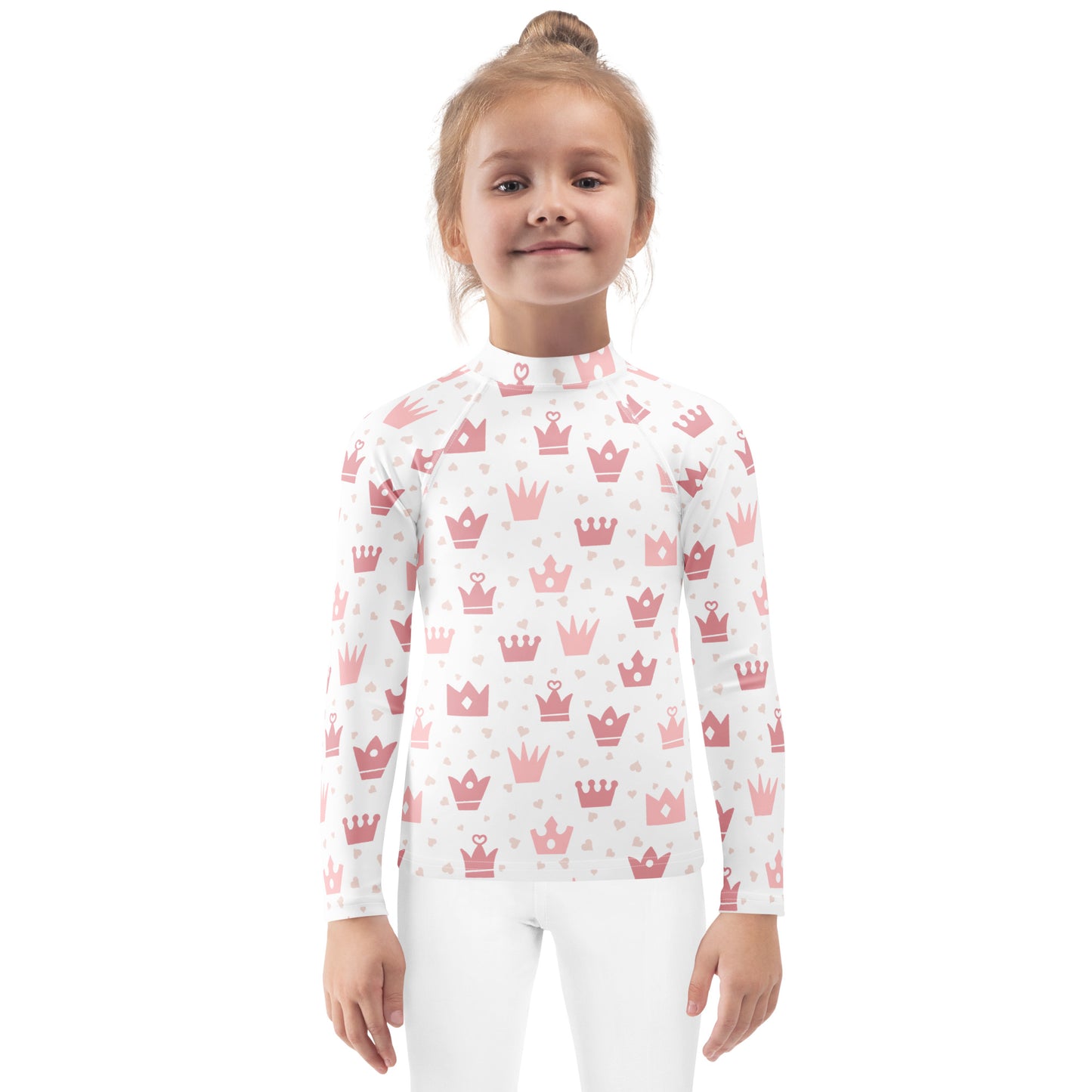 Girls Princess Crown Long Sleeve Rash Guard Swim Shirt With UPF 50+