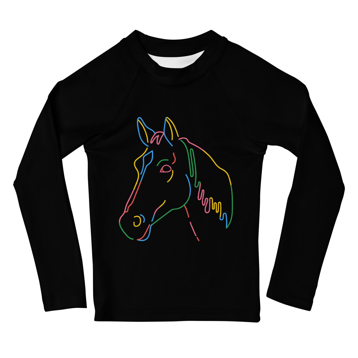 Kids Colorful Horse Outline Long Sleeve Rash Guard Swim Shirt With UPF 50+