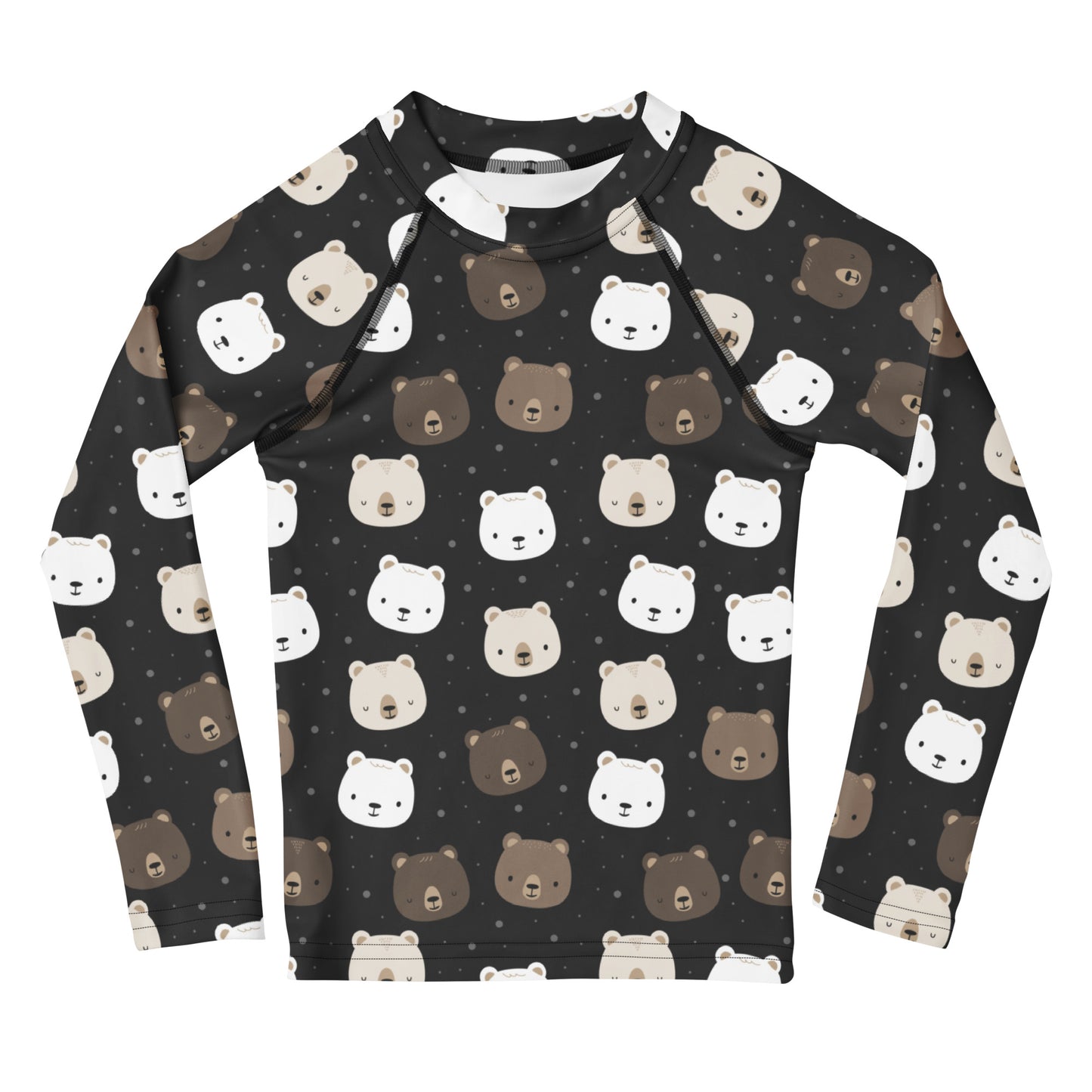 Kids Bear Faces Long Sleeve Rash Guard Swim Shirt With UPF 50+