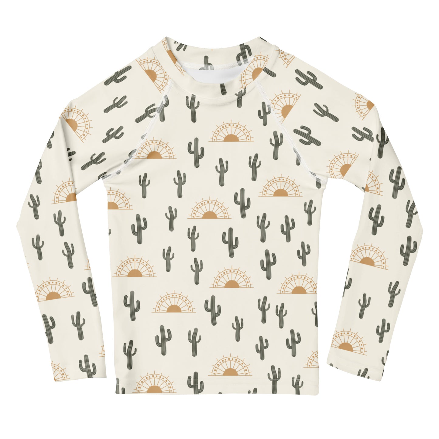 Kids Cactus Desert Sunrise Long Sleeve Rash Guard Swim Shirt With UPF 50+