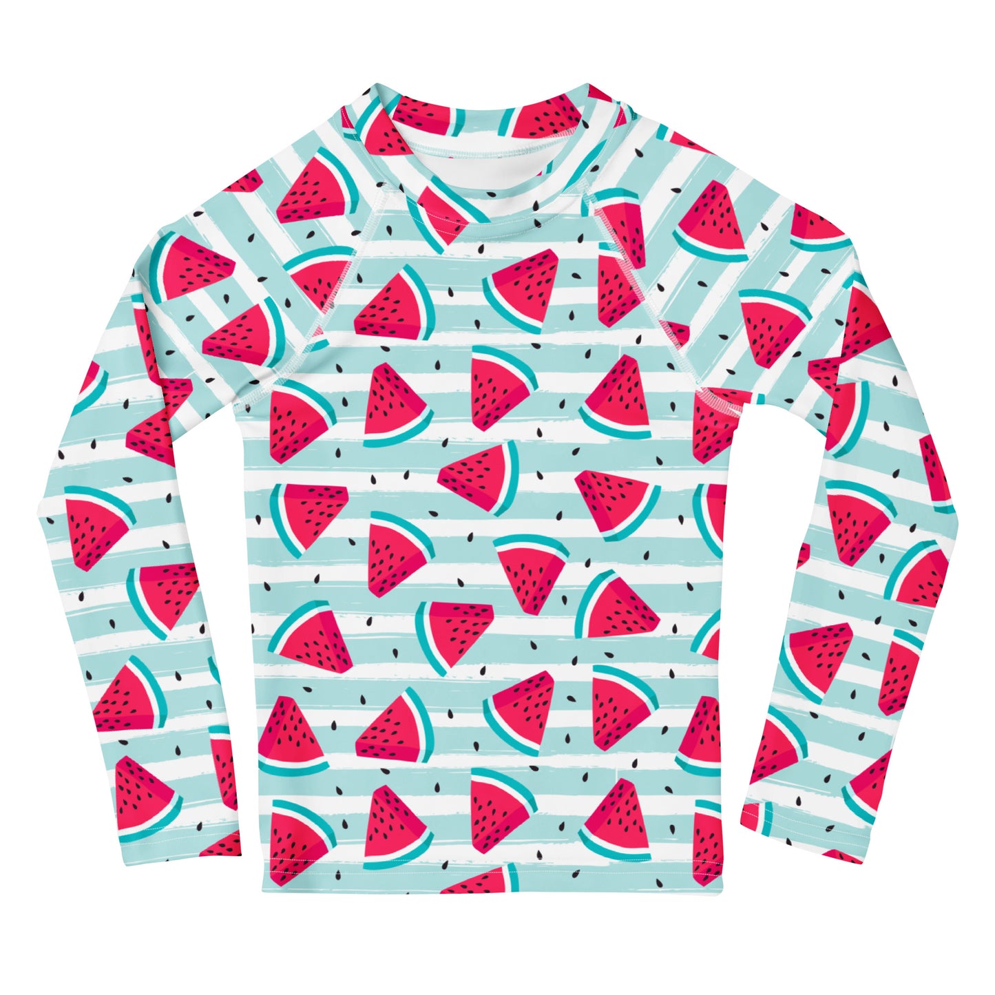 Kids Striped Watermelon Long Sleeve Rash Guard Swim Shirt With UPF 50+