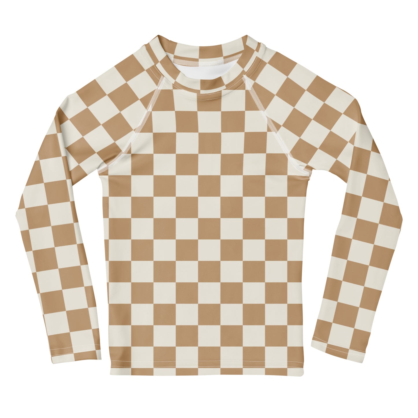 Kids Sand Checkerboard Long Sleeve Rash Guard Swim Shirt With UPF 50+