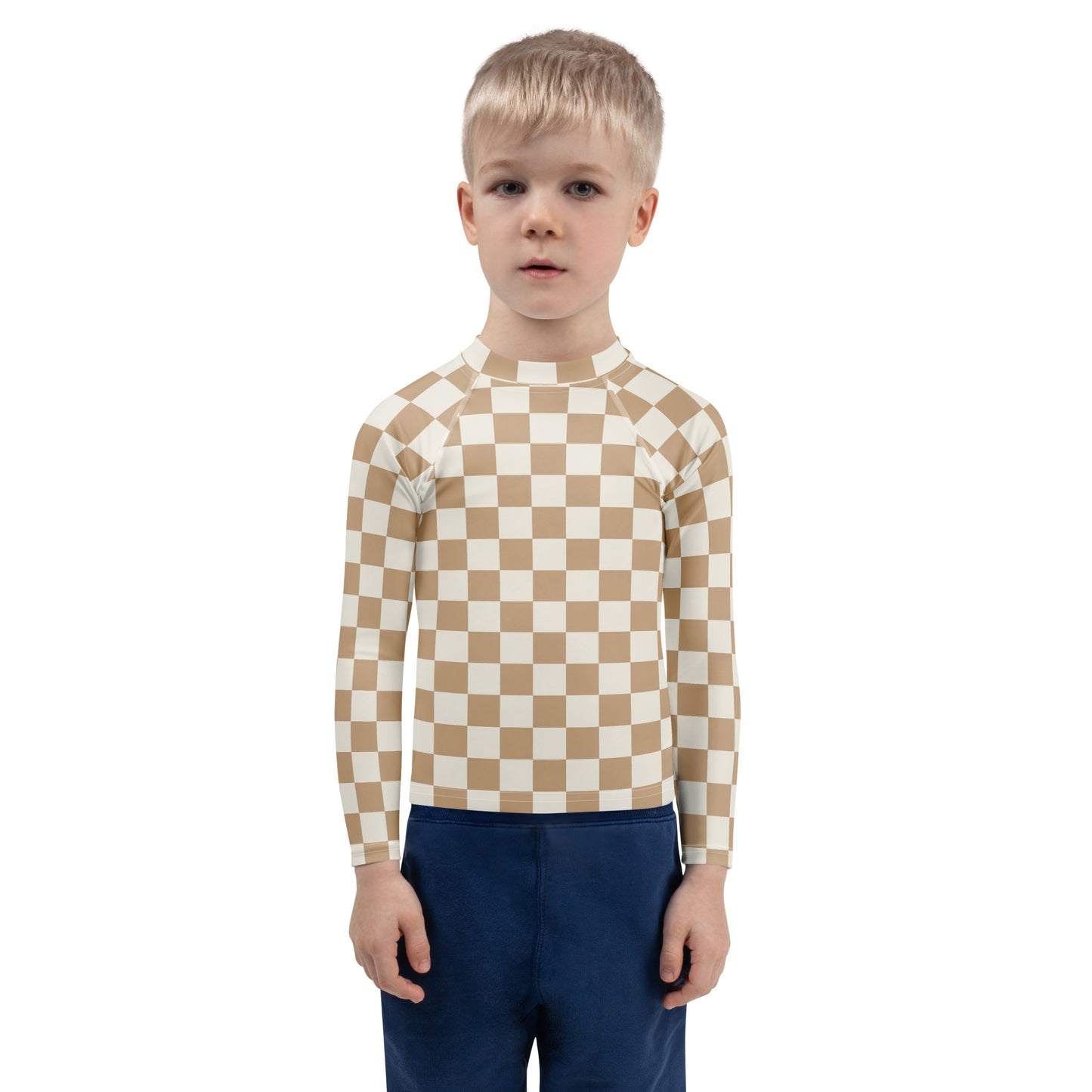 Kids Sand Checkerboard Long Sleeve Rash Guard Swim Shirt With UPF 50+