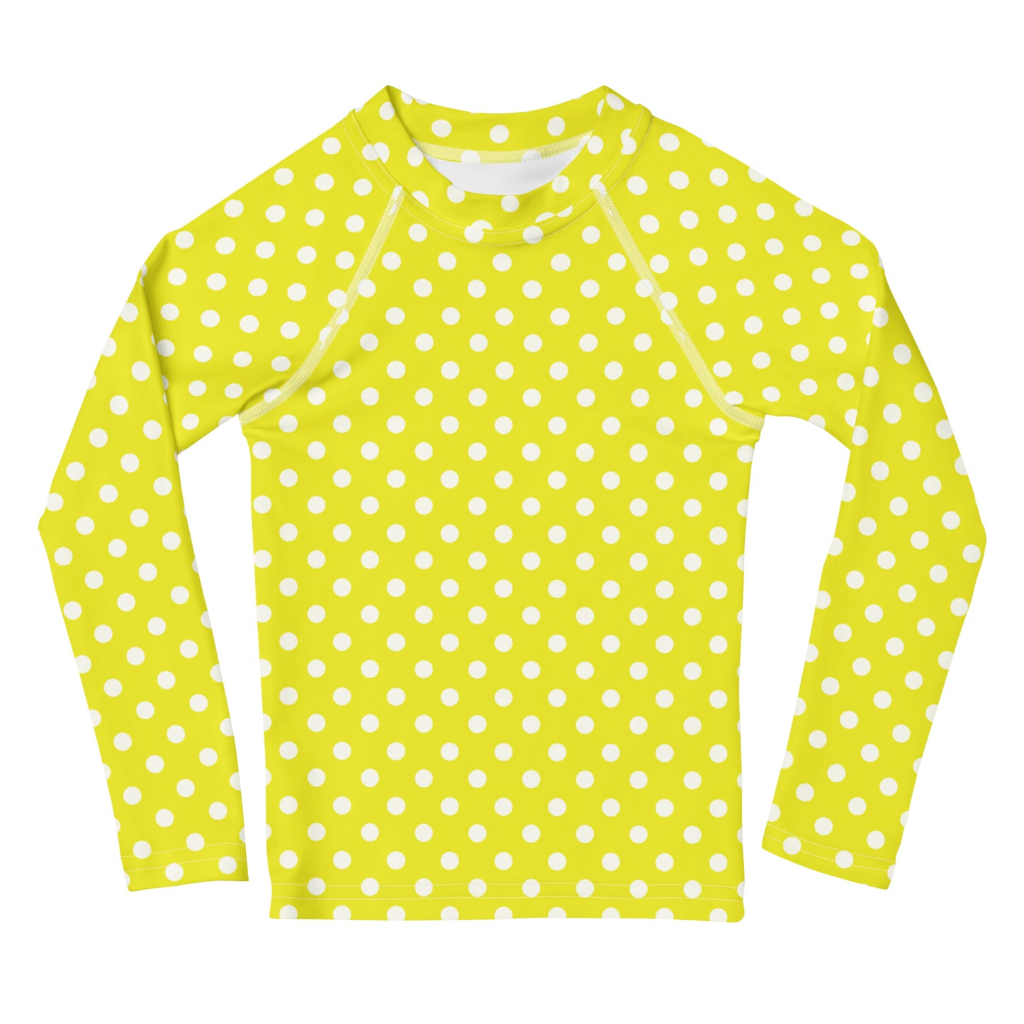 Kids Yellow Polka Dots Long Sleeve Rash Guard Swim Shirt With UPF 50+