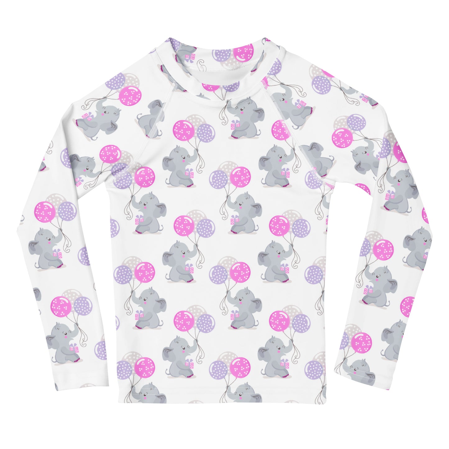 Girls Elephant Birthday Long Sleeve Rash Guard Swim Shirt With UPF 50+