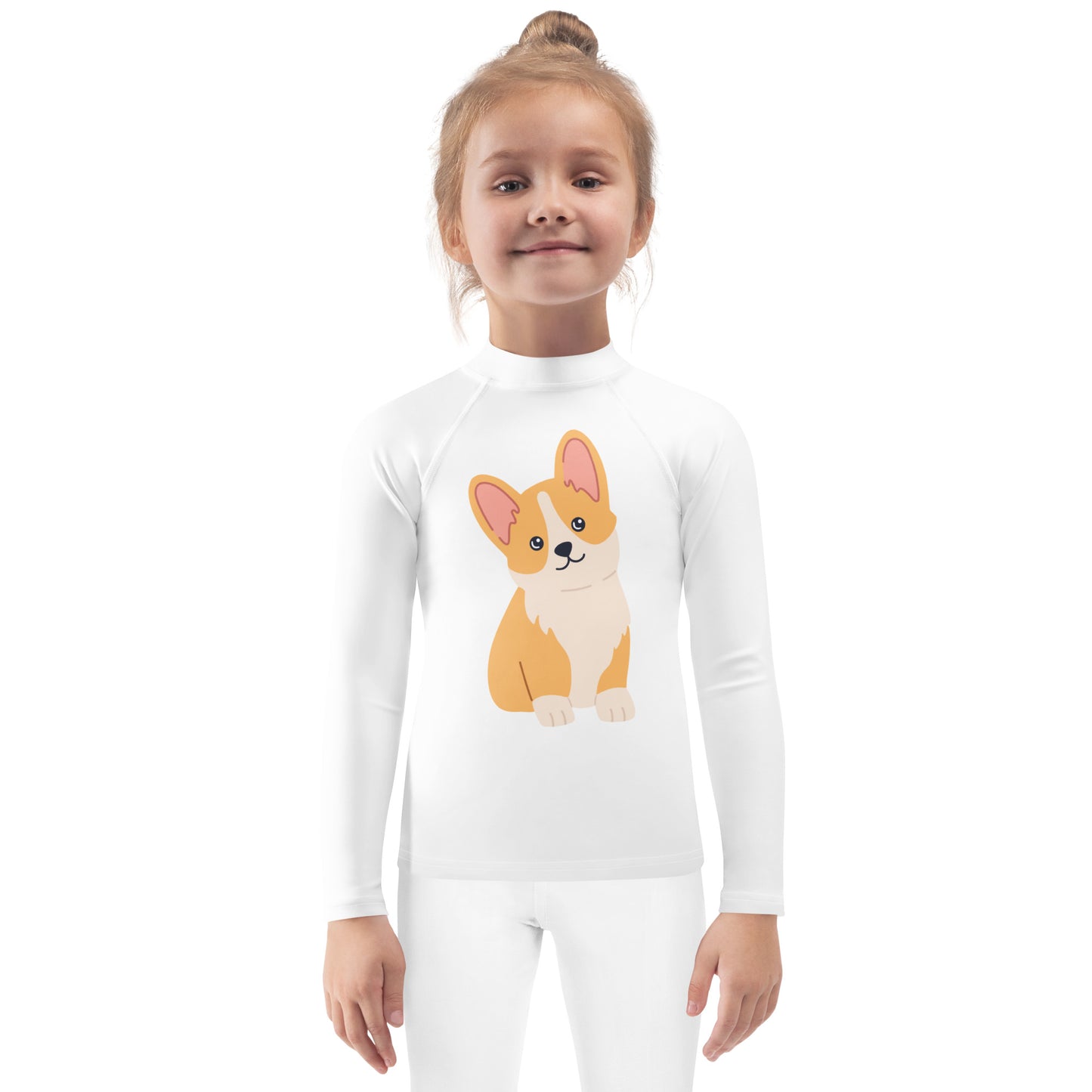 Kids Cute Corgi Dog Long Sleeve Rash Guard Swim Shirt With UPF 50+