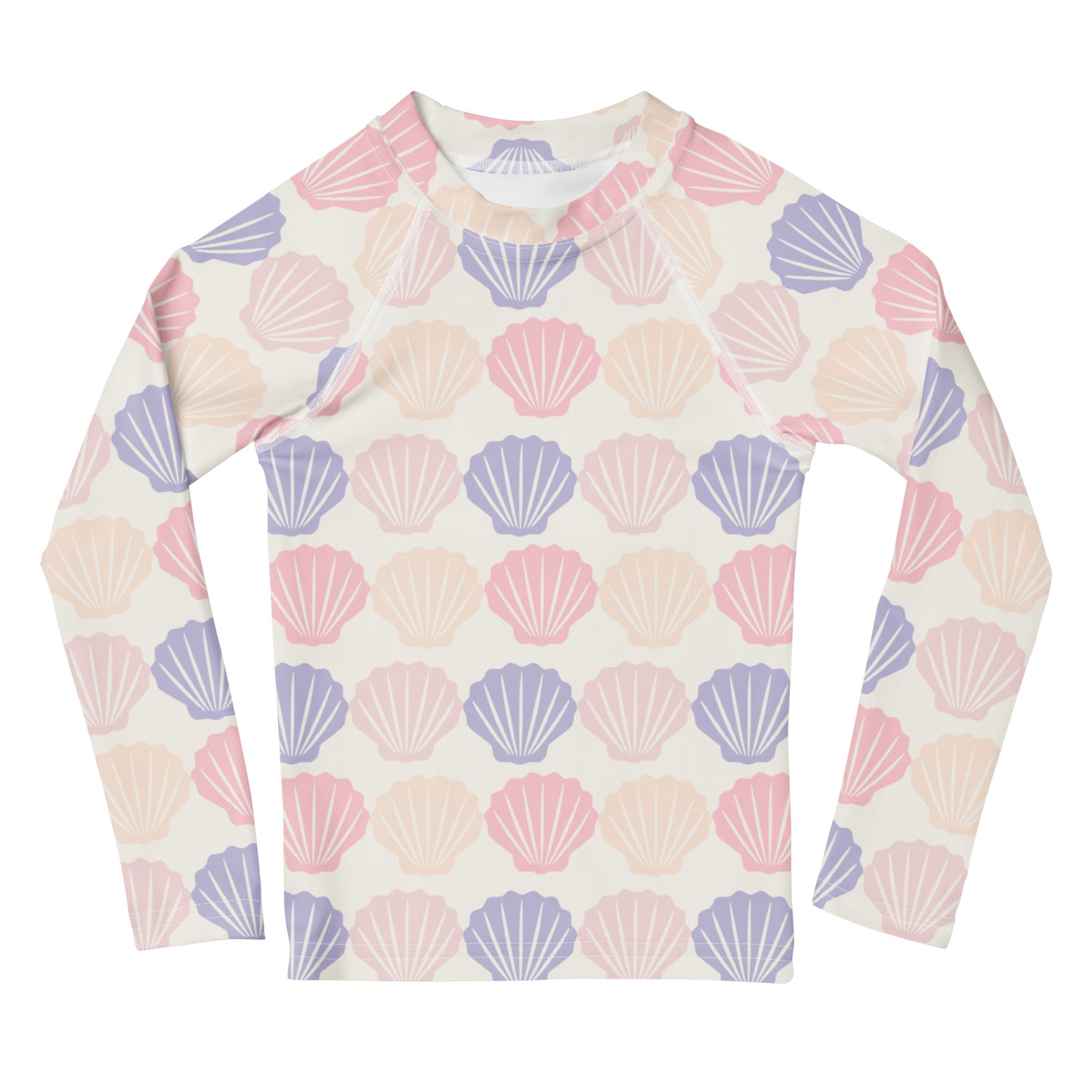 Kids Seashell Print Long Sleeve Rash Guard Swim Shirt With UPF 50+