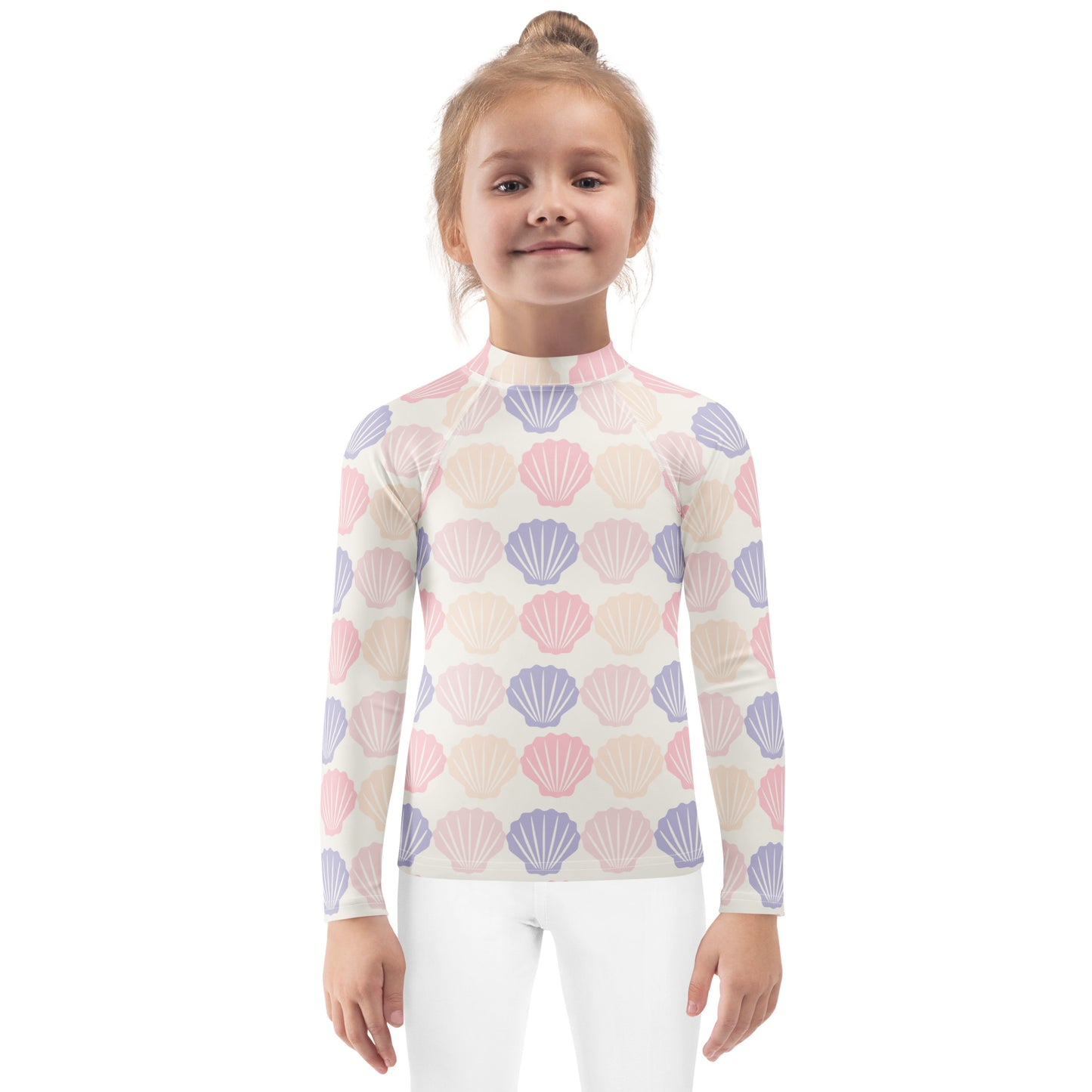 Kids Seashell Print Long Sleeve Rash Guard Swim Shirt With UPF 50+