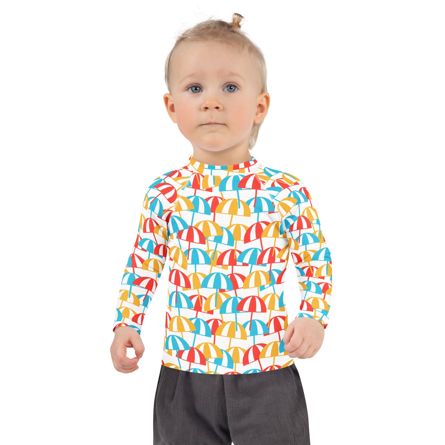Kids Beach Umbrella Long Sleeve Rash Guard Swim Shirt With UPF 50+